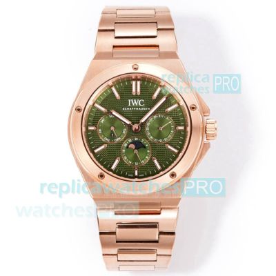 Swiss Clone IWC Schaffhausen Ingenieur Green Dial Rose Gold Perpetual Calendar Watch 